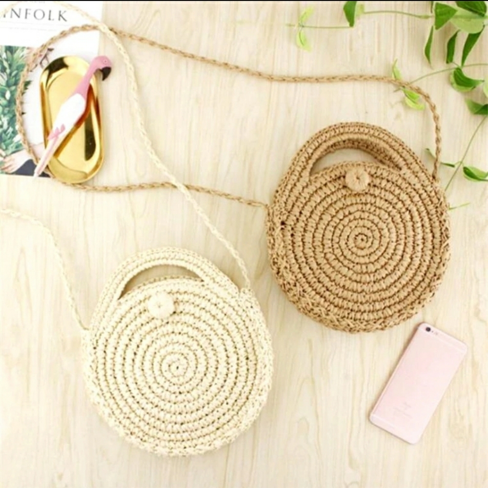 Woven Round Straw Bag Rattan Crossbody Purse